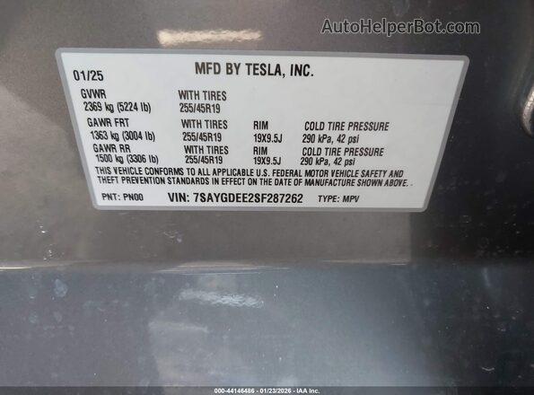 7SAYGDEE2SF287262 2025 TESLA MODEL Y Gray 