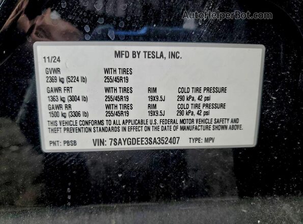 7SAYGDEE3SA352407 2025 TESLA MODEL Black Widok komory silnika