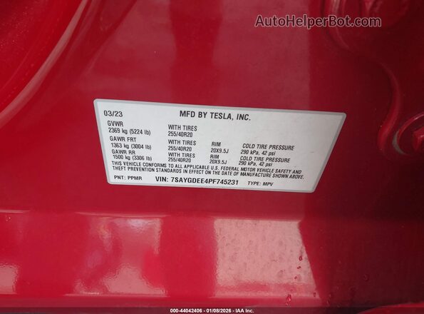 7SAYGDEE4PF745231 2023 TESLA MODEL Y Red Շարժիչի բաժամունքի տեսք