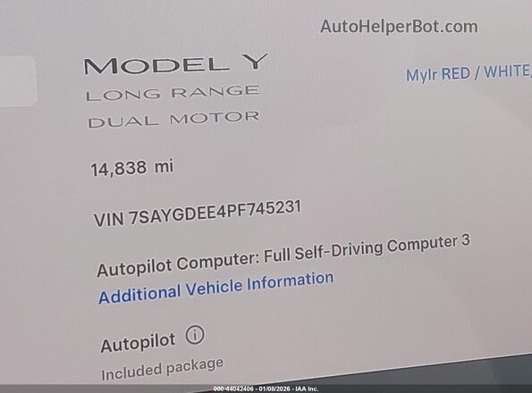 7SAYGDEE4PF745231 2023 TESLA MODEL Y Red 