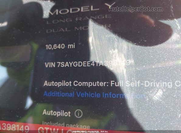 7SAYGDEE4TA398149 2026 TESLA MODEL Y Gray 