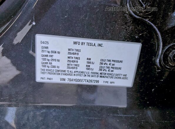 7SAYGDEE7TA397299 2026 TESLA MODEL Black Vista del compartimento del motor