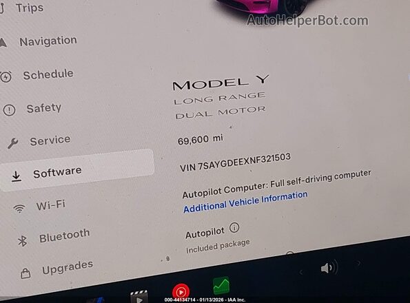 7SAYGDEEXNF321503 2022 TESLA MODEL Y Black Панорамний вид салону 360°
