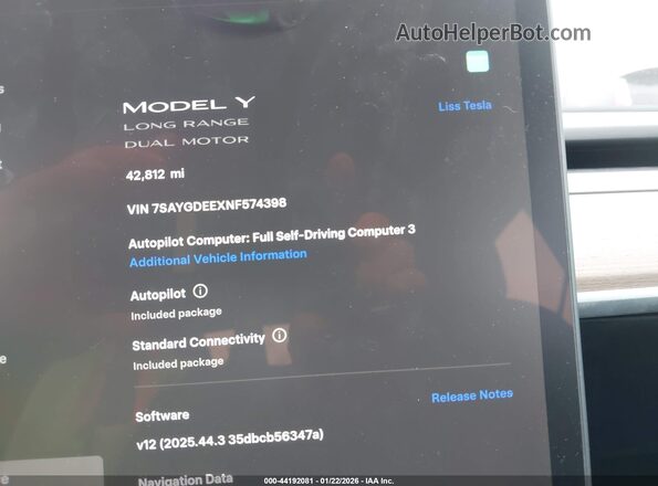 7SAYGDEEXNF574398 2022 TESLA MODEL Y Blue 