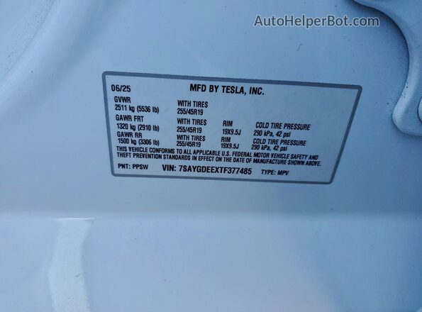 7SAYGDEEXTF377485 2026 TESLA MODEL White 