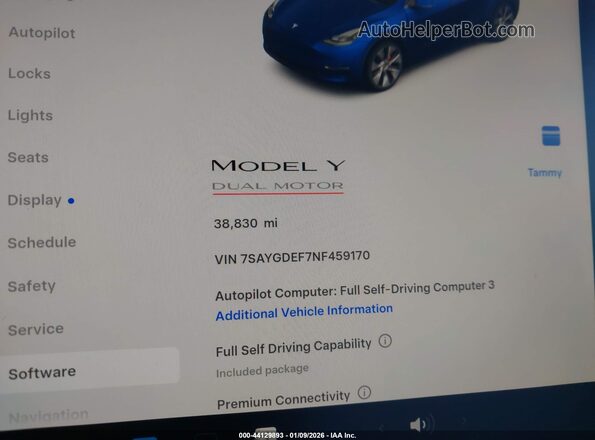 7SAYGDEF7NF459170 2022 TESLA MODEL Y Gray Widok tylnych siedzeń