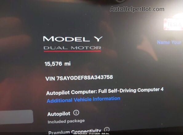 7SAYGDEF8SA343758 2025 TESLA MODEL Y Blue 