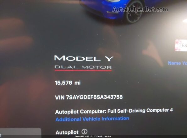 7SAYGDEF8SA343758 2025 TESLA MODEL Y Blue 