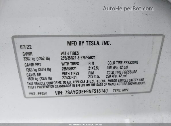 7SAYGDEF9NF518140 2022 TESLA MODEL Y Gray Շարժիչի բաժամունքի տեսք