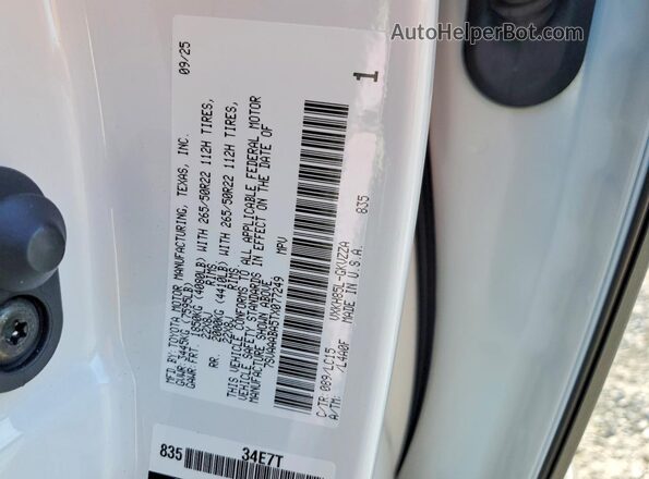 7SVAAABA5TX077249 2026 TOYOTA SEQUOIA White VIN sticker view