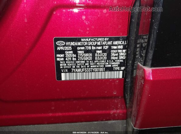 7YAMUFS33TY001951 2026 HYUNDAI IONIQ 9 Red ძრავის განყოფილების ხედი