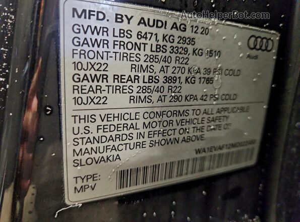 WA1EVAF12MD022460 2021 AUDI Q8 Black Widok wnętrza 360 stopni