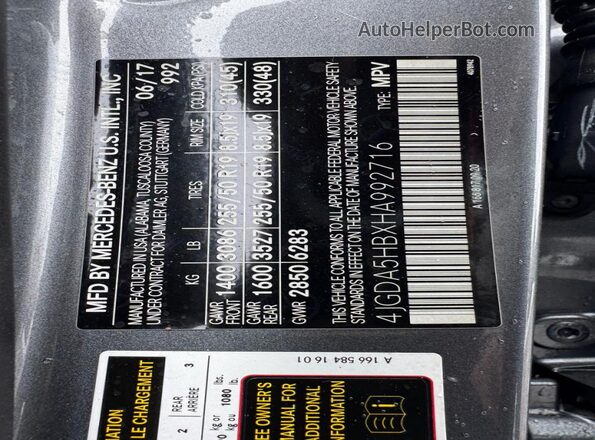 4JGDA5HBXHA992716 2017 MERCEDES-BENZ GLE Charcoal Vista interior trasera