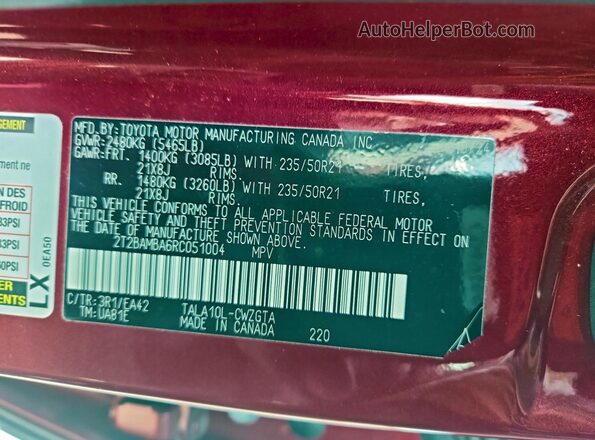 2T2BAMBA6RC051004 2024 LEXUS RX 350 Red Vista interior de 360 grados