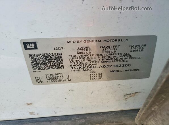 1GKKNKLA0JZ182200 2018 GMC ACADIA White 