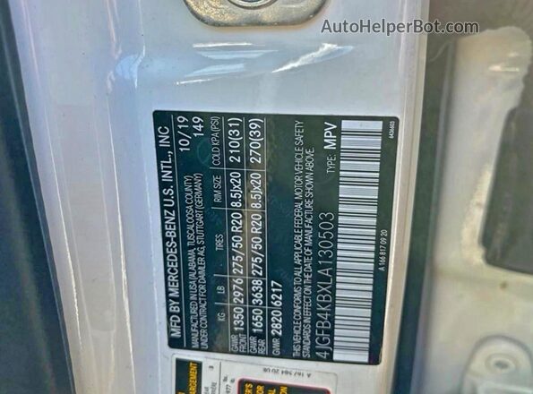 4JGFB4KBXLA130503 2020 MERCEDES-BENZ GLE-CLASS White უკანა სალონის ხედი