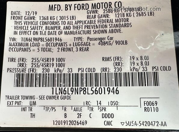 1LN6L9NP8L5601946 2020 LINCOLN CONTINENTA Black Widok wnętrza z tyłu