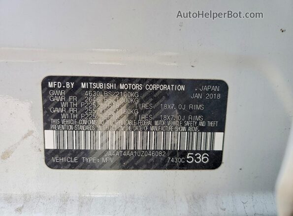 JA4AT4AA1JZ046082 2018 MITSUBISHI ECLIPSE Белый 