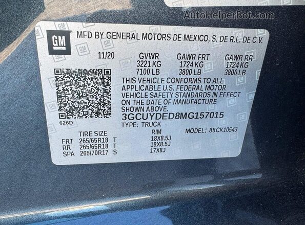 3GCUYDED8MG157015 2021 CHEVROLET SILVERADO Gray Вид задньої частини салону