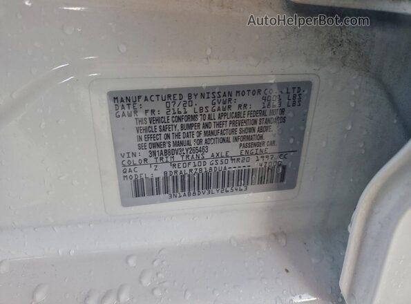 3N1AB8DV3LY265463 2020 NISSAN SENTRA White VIN sticker view
