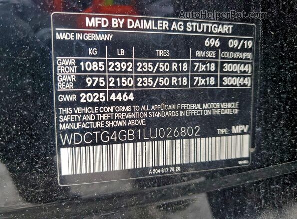 WDCTG4GB1LU026802 2020 MERCEDES-BENZ GLA-CLASS Черный Вид наклейки с VIN-кодом