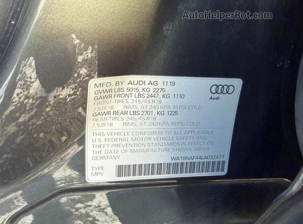 WA18NAF44LA032477 2020 AUDI OTHER Gray Rear interior view