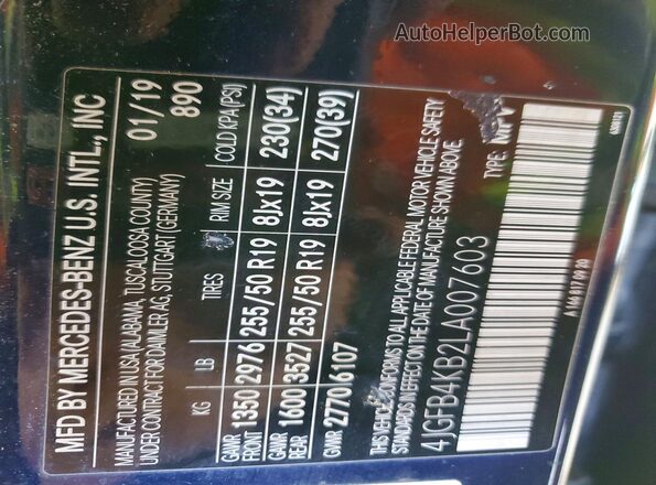 4JGFB4KB2LA007603 2020 MERCEDES-BENZ GLE-CLASS Blue 