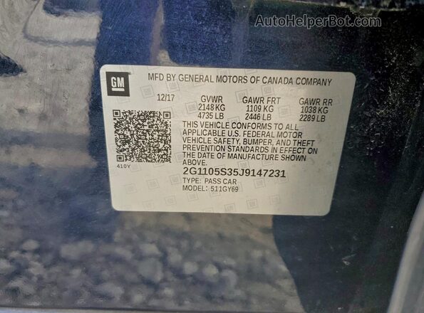2G1105S35J9147231 2018 CHEVROLET IMPALA Синий 
