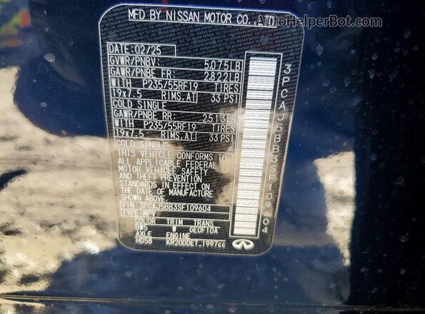 3PCAJ5BB3SF109604 2025 INFINITI QX50 Blue Սալոնի 360 աստիճան տեսք