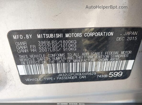 JA32U2FUXGU005629 2016 MITSUBISHI LANCER Silver ძრავის განყოფილების ხედი