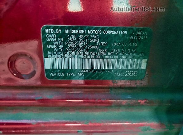 JA4AD2A32JZ007701 2018 MITSUBISHI OUTLANDER Red 