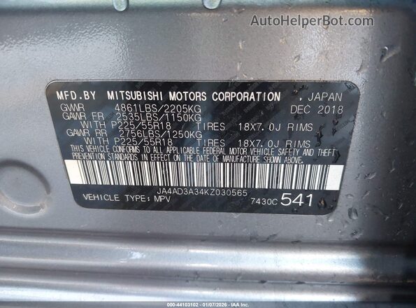 JA4AD3A34KZ030565 2019 MITSUBISHI OUTLANDER Silver Engine compartment view