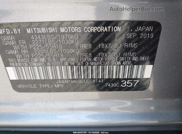 JA4AP3AU9LU008141 2020 MITSUBISHI OUTLANDER SPORT Gray 
