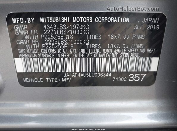 JA4AP4AU5LU006344 2020 MITSUBISHI OUTLANDER SPORT Gray 