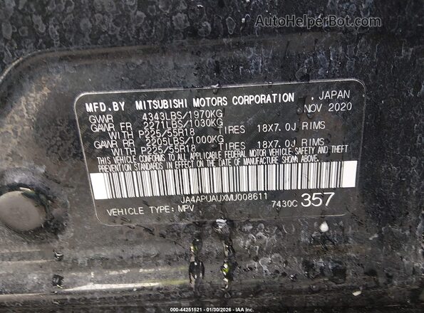 JA4APUAUXMU008611 2021 MITSUBISHI OUTLANDER SPORT Black Вид підкапотного простору