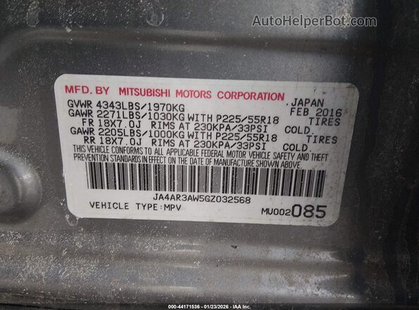 JA4AR3AW5GZ032568 2016 MITSUBISHI OUTLANDER SPORT Gray 