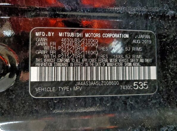 JA4AS3AA5LZ008600 2020 MITSUBISHI ECLIPSE Black VIN sticker view