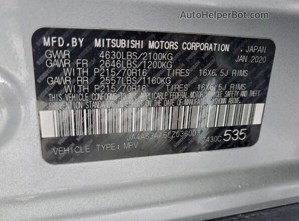 JA4AS3AA6LZ036003 2020 MITSUBISHI ECLIPSE Silver 