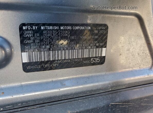 JA4AS3AA9LZ034519 2020 MITSUBISHI ECLIPSE Gray Vista de la etiqueta del VIN