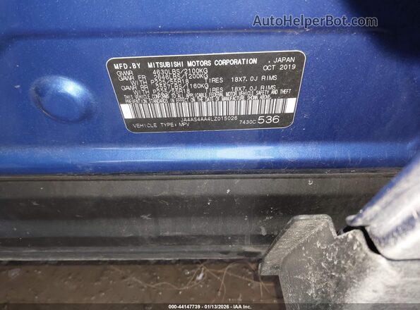 JA4AS4AA4LZ015026 2020 MITSUBISHI ECLIPSE CROSS Blue Vista del compartimento del motor