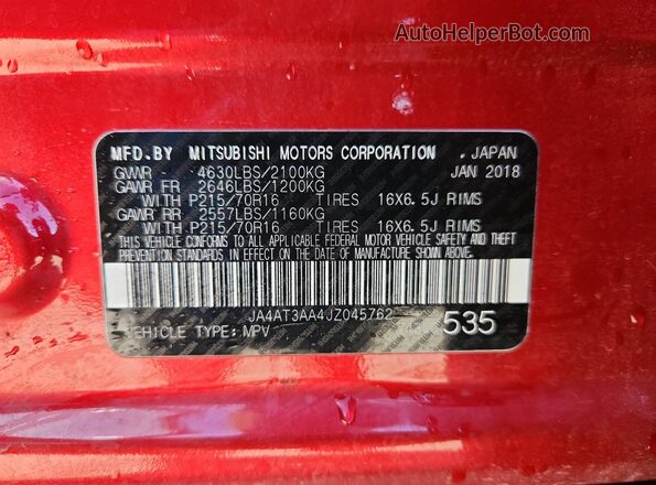 JA4AT3AA4JZ045762 2018 MITSUBISHI ECLIPSE Red 