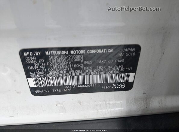 JA4AT4AA3JZ043359 2018 MITSUBISHI ECLIPSE CROSS White Շարժիչի բաժամունքի տեսք