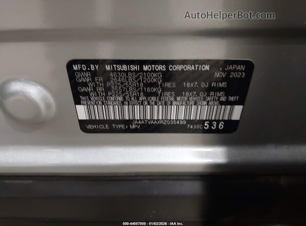JA4ATVAAXRZ035499 2024 MITSUBISHI ECLIPSE CROSS Серебряный Вид подкапотного пространства