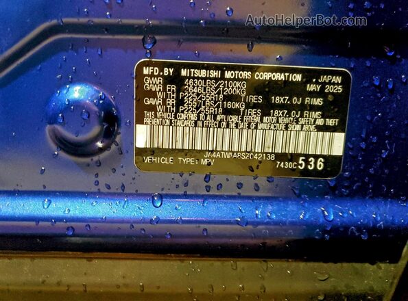 JA4ATWAA8SZ042138 2025 MITSUBISHI ECLIPSE Blue VIN sticker view