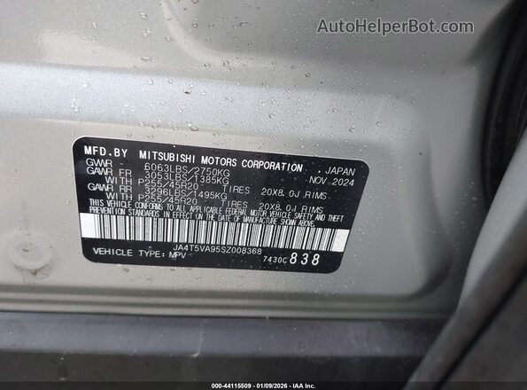 JA4T5VA95SZ008368 2025 MITSUBISHI OUTLANDER PHEV Gray 