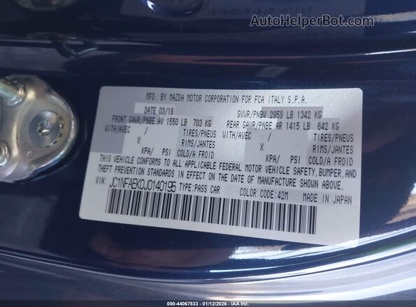 JC1NFAEK0J0140195 2018 FIAT 124 SPIDER Dark Blue Вид підкапотного простору