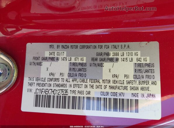 JC1NFAEK7H0127535 2017 FIAT 124 SPIDER Red Շարժիչի բաժամունքի տեսք
