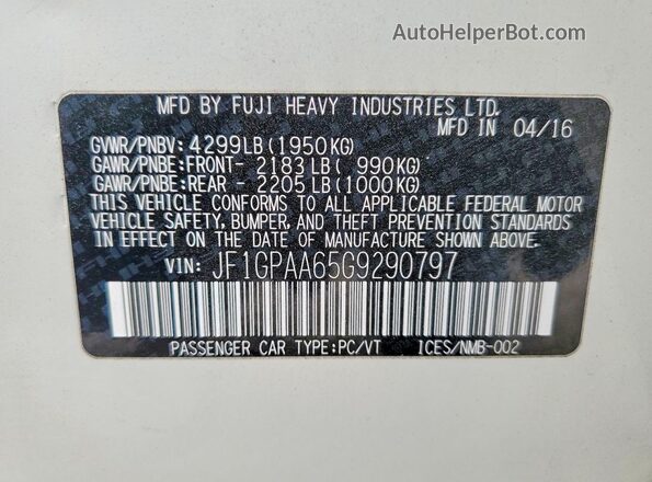 JF1GPAA65G9290797 2016 SUBARU IMPREZA White Vista del compartimento del motor