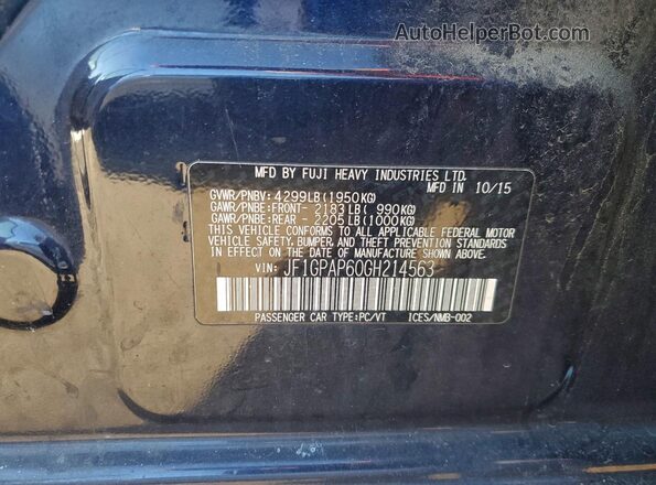 JF1GPAP60GH214563 2016 SUBARU IMPREZA Blue Вид підкапотного простору