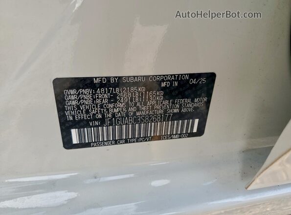 JF1GUABC3S8268177 2025 SUBARU IMPREZA White Engine compartment view